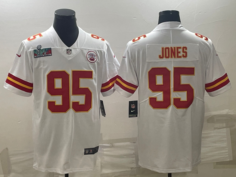 Men's Kansas City Chiefs #95 Chris Jones White Super Bowl LVII Patch Vapor Untouchable Limited Stitched Jersey Men's Kansas City Chiefs #95 Chris Jones White Super Bowl LVII Patch Vapor Untouchable Limited Stitched Jersey